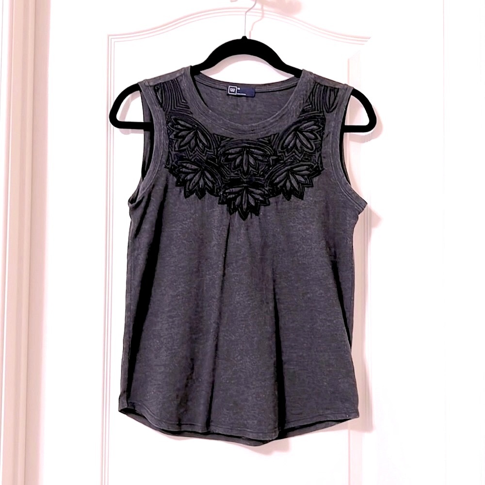 GAP Gray Embroidered Tank Top